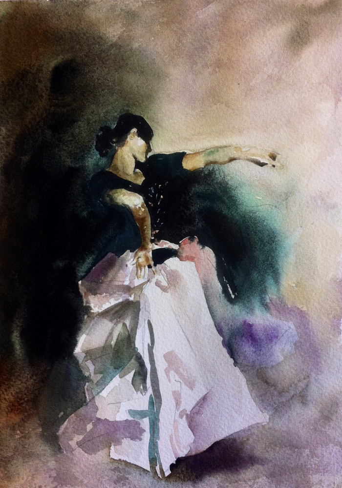 El Jaleo, after J.S. Sargent, 29 x 21cm, watercolour on paper, 2016.