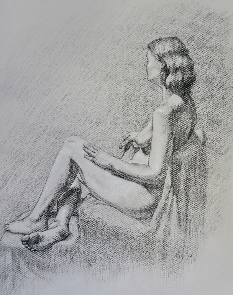 Reclining figure, 76 x 57cm, charcoal and chalk on paper, 2017.