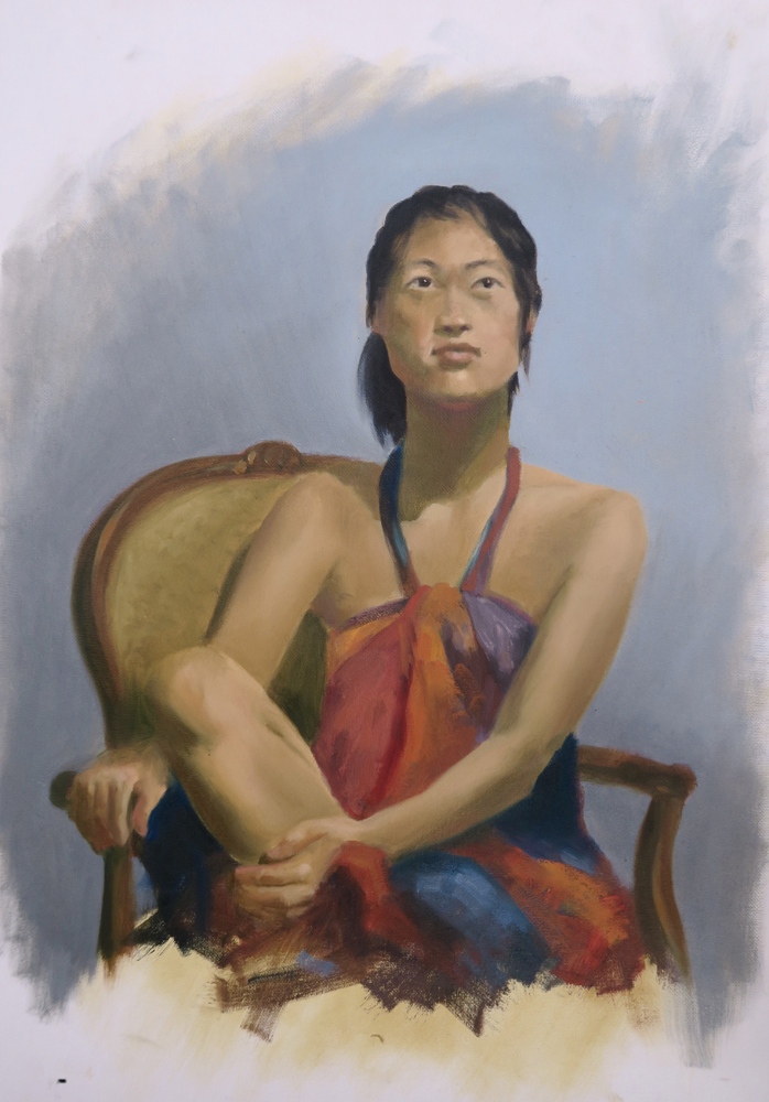 Seated figure study, 45 x 35cm, oil on canvas, 2016.